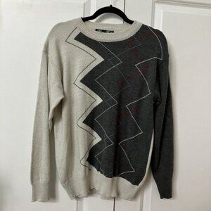 Ni-sa Triko Sweater Mens L Wool Blend Grandpa Geometric Knit Colorblock Golf